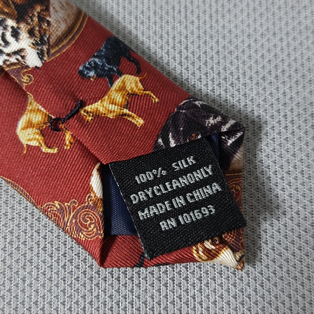 Vintage Men's 100% Silk Tie 2004 Jon Q.‎ Wright & Artists Color/Copper Dogs